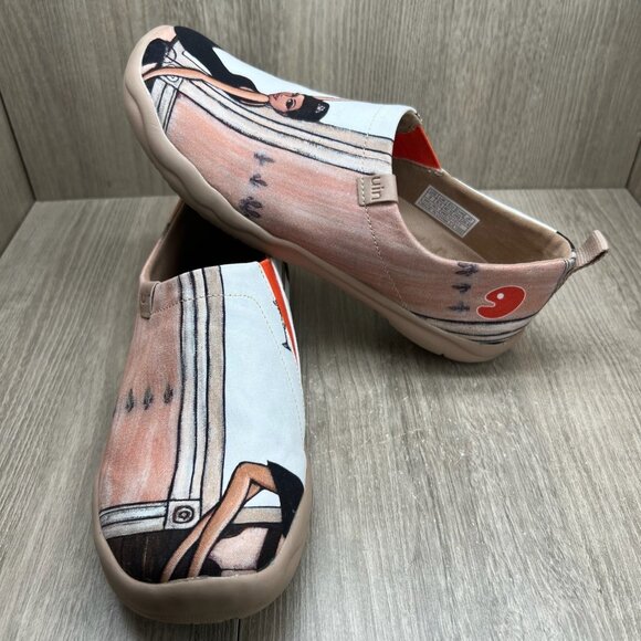 UIN Art Painted Travel Shoes Women 9 Slip On Casual Canvas The Little Dress Pink - Picture 6 of 12